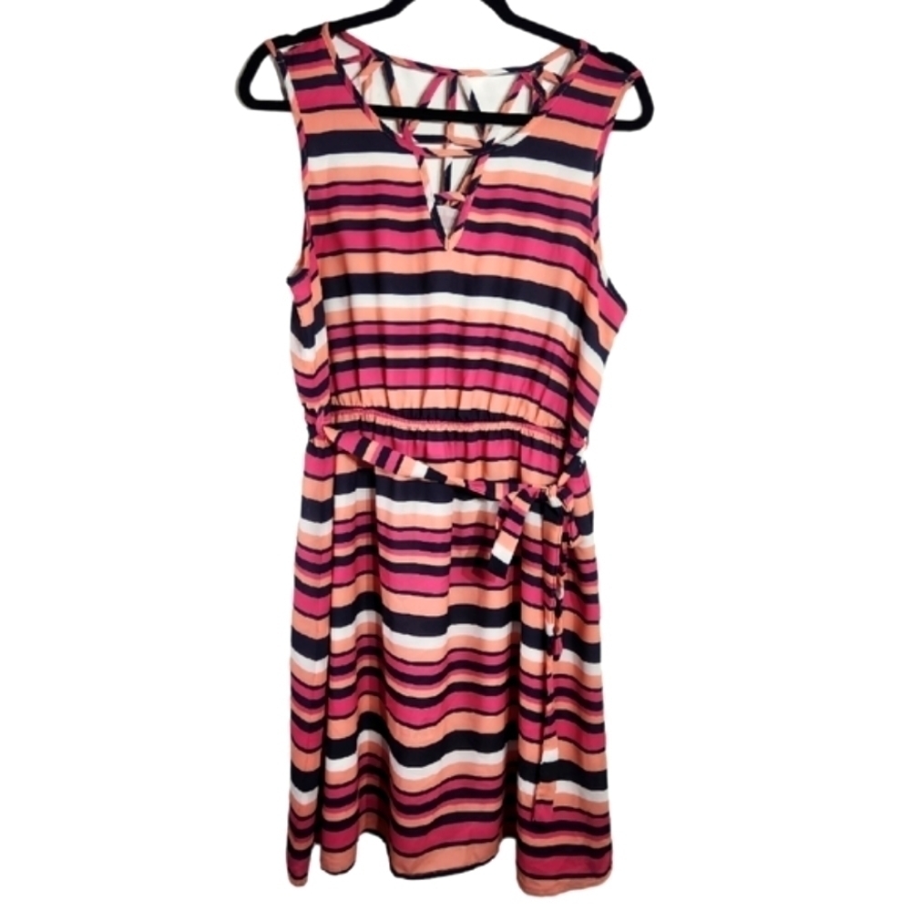Skies Are Blue Striped Multicolor Sleeveless Dress Size Large